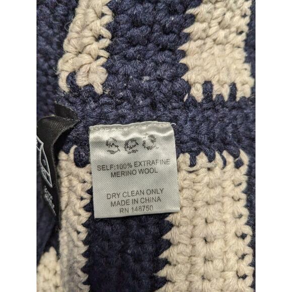 Sea Size XL Reese Popcorn Sweater Navy Cream Striped 100% Wool Knit Long Sleeves - Picture 11 of 12